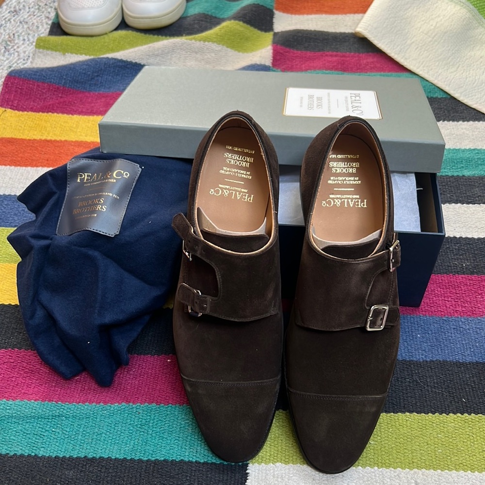 Crockett & Jones brooks brothers Peal and co double monkstrap shoes brown suede